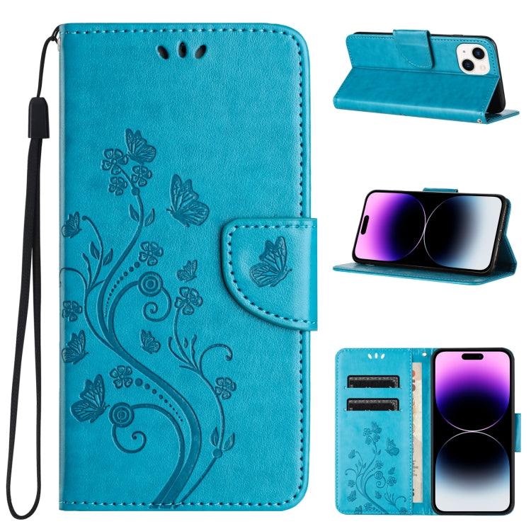 Butterfly Flower Pattern Flip Leather Phone Case, For iPhone 16, For iPhone 15 Pro Max, For iPhone 15 Pro, For iPhone 15 Plus