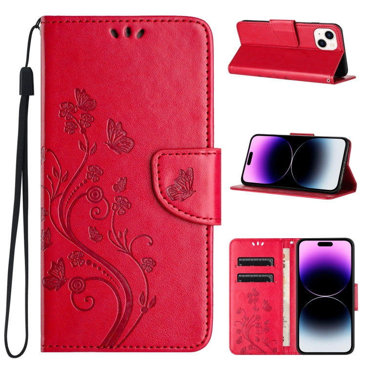 Butterfly Flower Pattern Flip Leather Phone Case, For iPhone 16, For iPhone 15 Pro Max, For iPhone 15 Pro, For iPhone 15 Plus