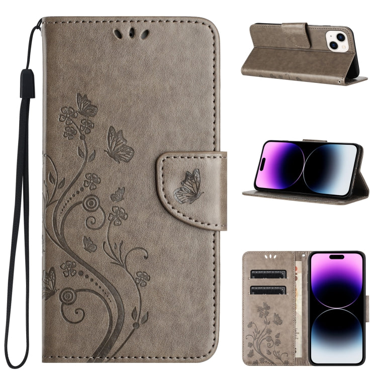 Butterfly Flower Pattern Flip Leather Phone Case, For iPhone 16, For iPhone 15 Pro Max, For iPhone 15 Pro, For iPhone 15 Plus