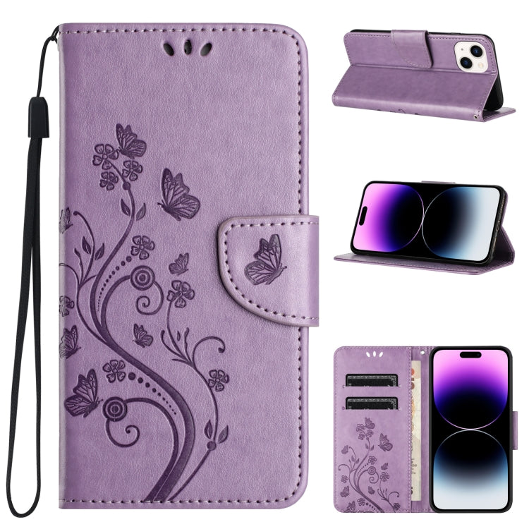 Butterfly Flower Pattern Flip Leather Phone Case, For iPhone 16, For iPhone 15 Pro Max, For iPhone 15 Pro, For iPhone 15 Plus