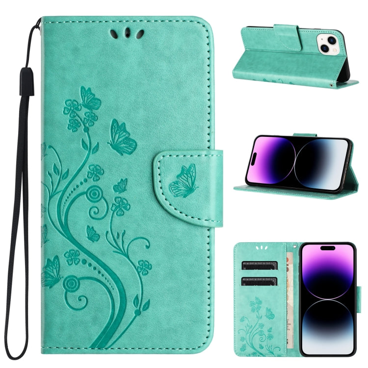 Butterfly Flower Pattern Flip Leather Phone Case, For iPhone 15