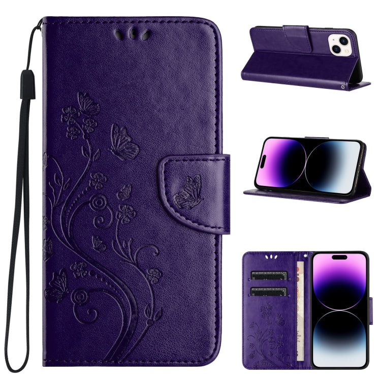 Butterfly Flower Pattern Flip Leather Phone Case, For iPhone 15