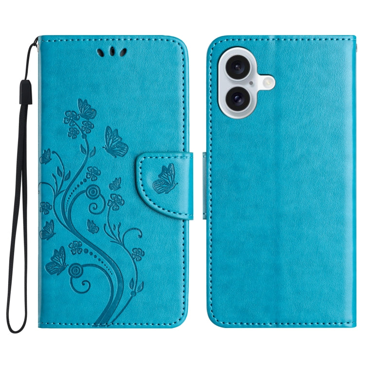 Butterfly Flower Pattern Flip Leather Phone Case, For iPhone 16e, For iPhone 16 Pro Max, For iPhone 16 Pro, For iPhone 16 Plus