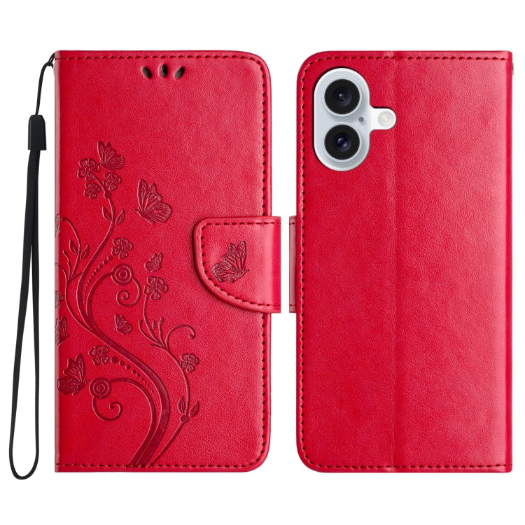 Butterfly Flower Pattern Flip Leather Phone Case, For iPhone 16e, For iPhone 16 Pro Max, For iPhone 16 Pro, For iPhone 16 Plus