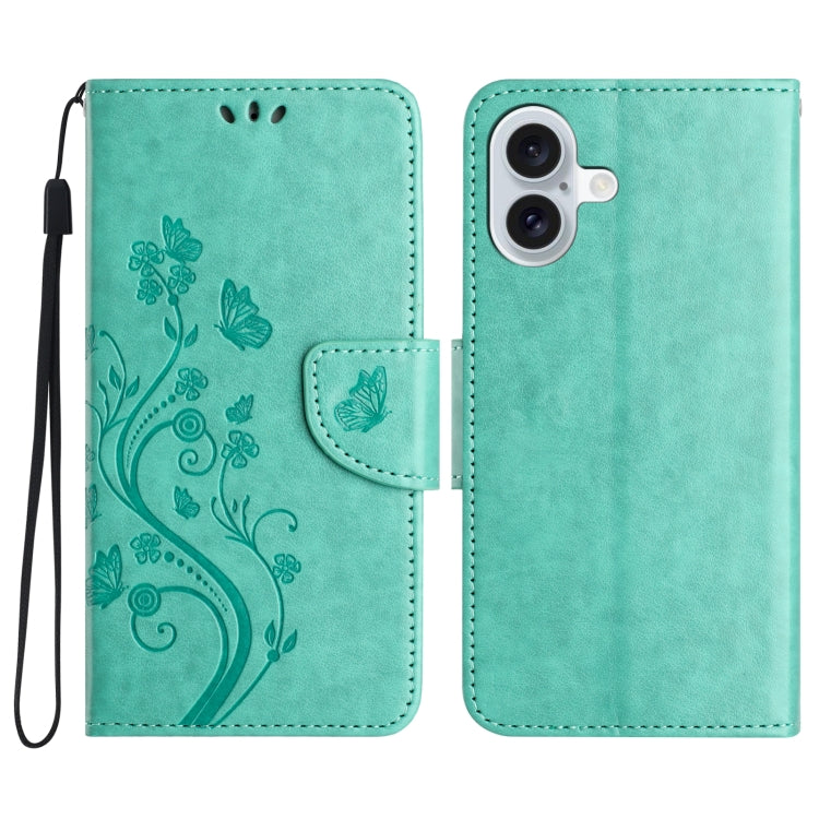 Butterfly Flower Pattern Flip Leather Phone Case, For iPhone 16e, For iPhone 16 Pro Max, For iPhone 16 Pro, For iPhone 16 Plus