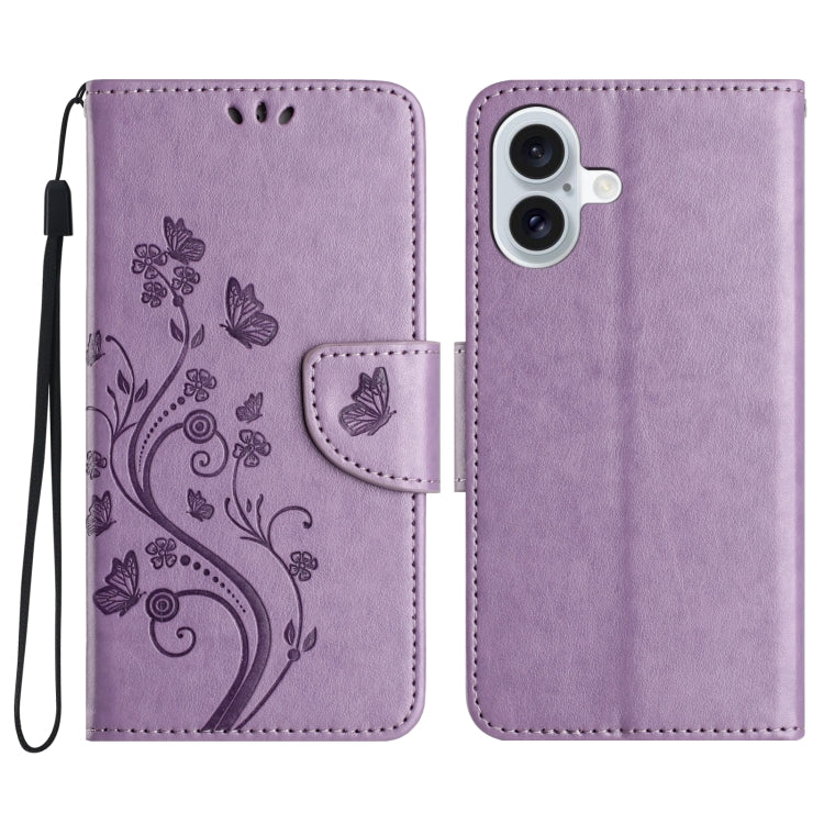 Butterfly Flower Pattern Flip Leather Phone Case, For iPhone 16e, For iPhone 16 Pro Max, For iPhone 16 Pro, For iPhone 16 Plus