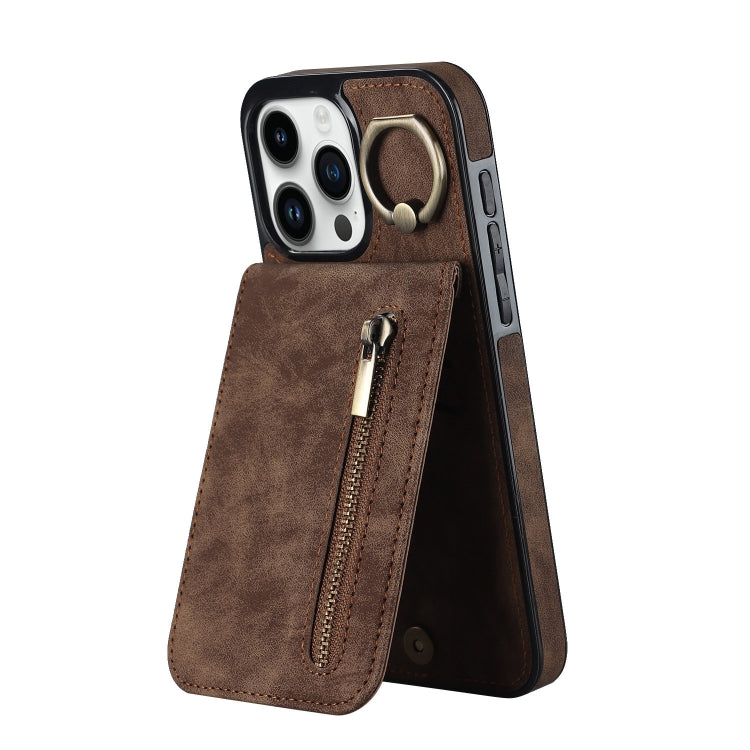 Retro Ring and Zipper RFID Card Slot Phone Case, For iPhone 16 Pro Max, For iPhone 16 Pro, For iPhone 16 Plus, For iPhone 16, For iPhone 15 Pro Max