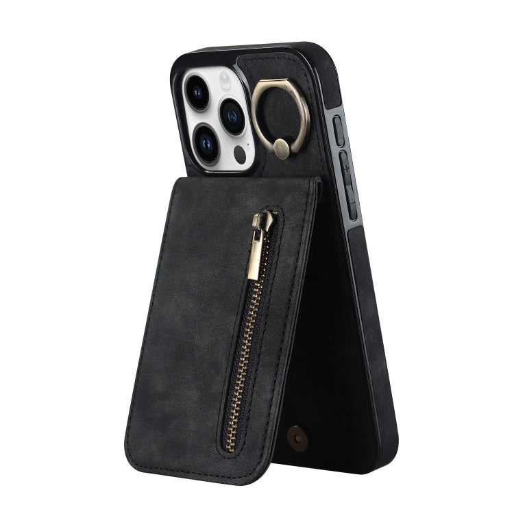 Retro Ring and Zipper RFID Card Slot Phone Case, For iPhone 15 Pro, For iPhone 15 Plus, For iPhone 15