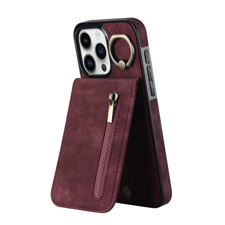 Retro Ring and Zipper RFID Card Slot Phone Case, For iPhone 15 Pro, For iPhone 15 Plus, For iPhone 15