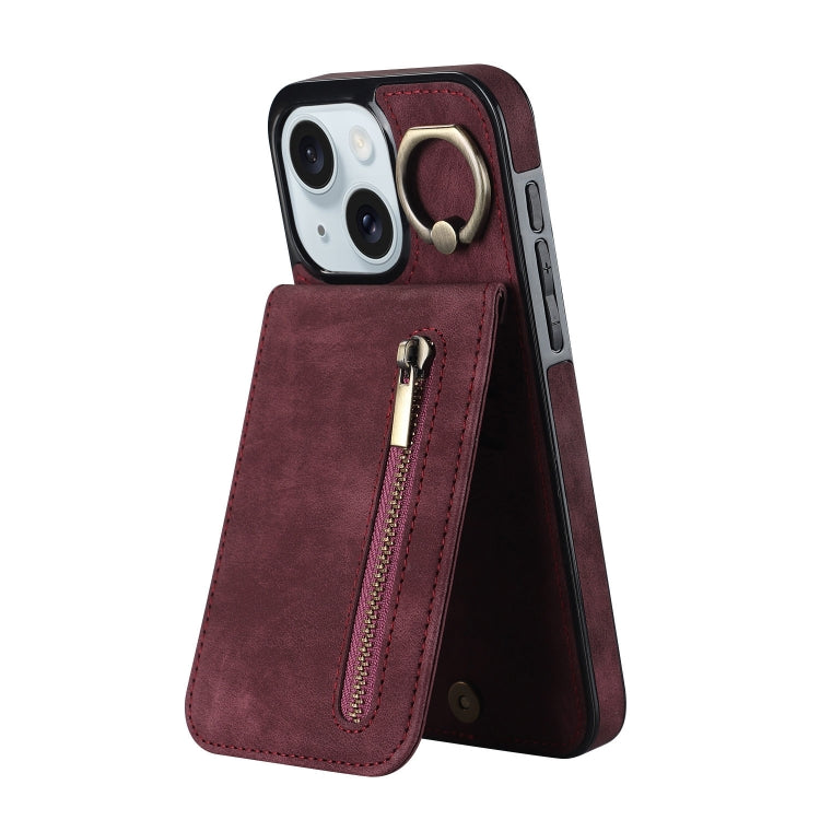 Retro Ring and Zipper RFID Card Slot Phone Case, For iPhone 15 Pro, For iPhone 15 Plus, For iPhone 15