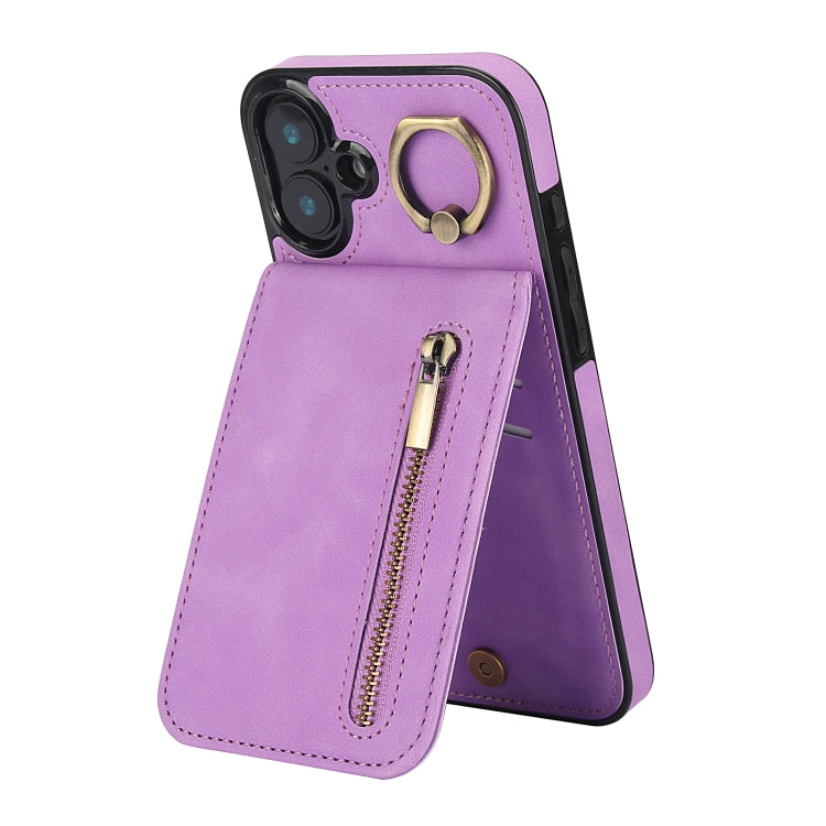 Retro Ring and Zipper RFID Card Slot Phone Case, For iPhone 16 Pro Max, For iPhone 16 Pro, For iPhone 16 Plus, For iPhone 16, For iPhone 15 Pro Max