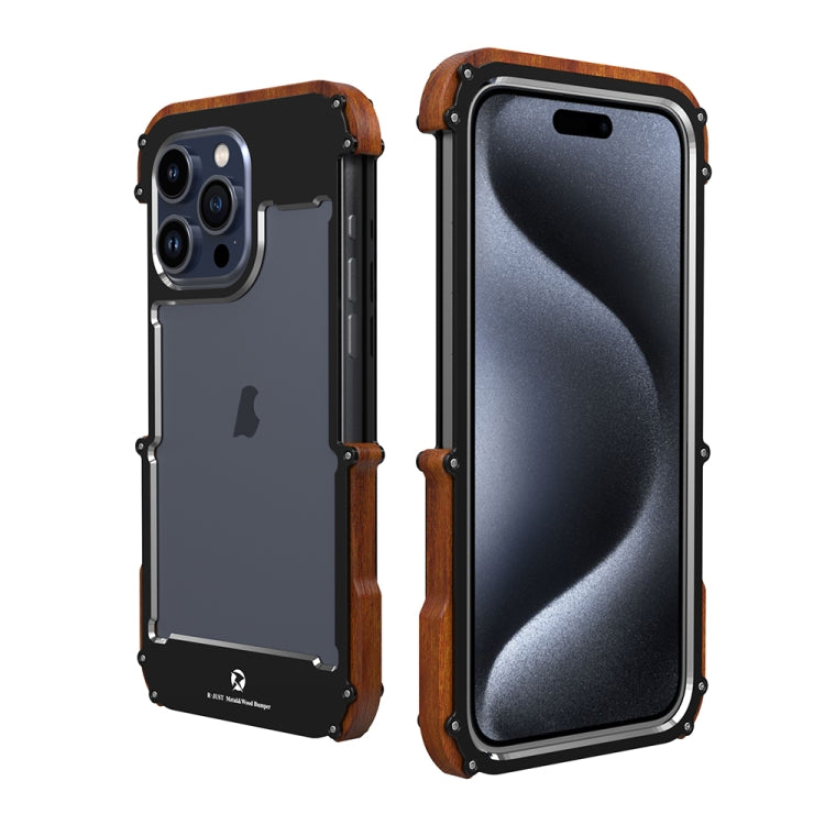 R-JUST Ironwood Generation Metal Hybrid Wood Phone Case, For iPhone 16 Pro Max, For iPhone 16 Pro, For iPhone 16 Plus, For iPhone 16, For iPhone 15 Pro Max, For iPhone 15 Pro, For iPhone 15 Plus, For iPhone 15