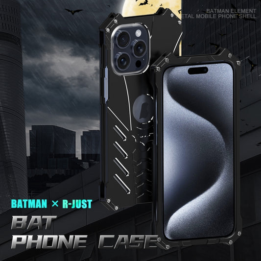 R-JUST Batman Hollow Metal Phone Protective Case, For iPhone 16 Pro Max, For iPhone 16 Pro, For iPhone 16 Plus, For iPhone 16, For iPhone 15 Pro Max, For iPhone 15 Pro, For iPhone 15 Plus, For iPhone 15