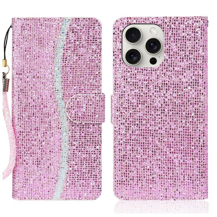 Glitter Powder Filp Leather Phone Case, For iPhone 16 Pro Max, For iPhone 16 Pro, For iPhone 16 Plus, For iPhone 16, For iPhone 15 Pro Max, For iPhone 15 Pro