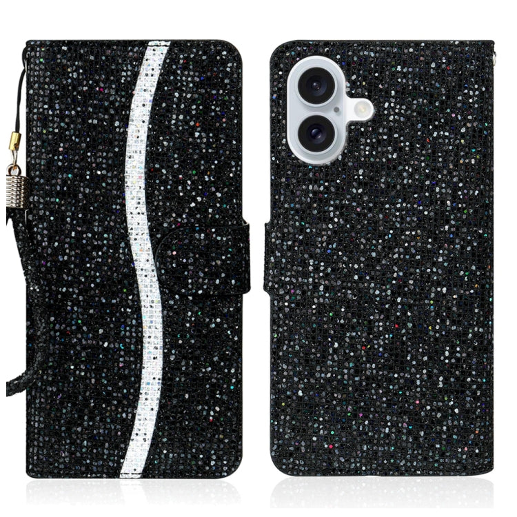 Glitter Powder Filp Leather Phone Case, For iPhone 16 Pro Max, For iPhone 16 Pro, For iPhone 16 Plus, For iPhone 16, For iPhone 15 Pro Max, For iPhone 15 Pro