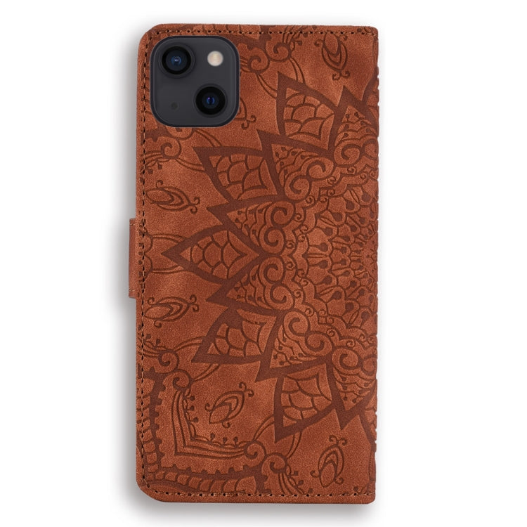 Mandala Embossed Dual-Fold Calf Leather Phone Case, For iPhone 15 Pro, For iPhone 15 Plus, For iPhone 15