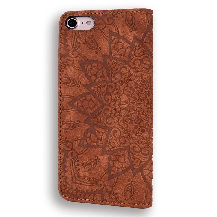 Mandala Embossed Dual-Fold Calf Leather Phone Case, For iPhone 16e, For iPhone 16 Pro, For iPhone 16 Pro Max, For iPhone 16 Plus, For iPhone 16, For iPhone 15 Pro Max