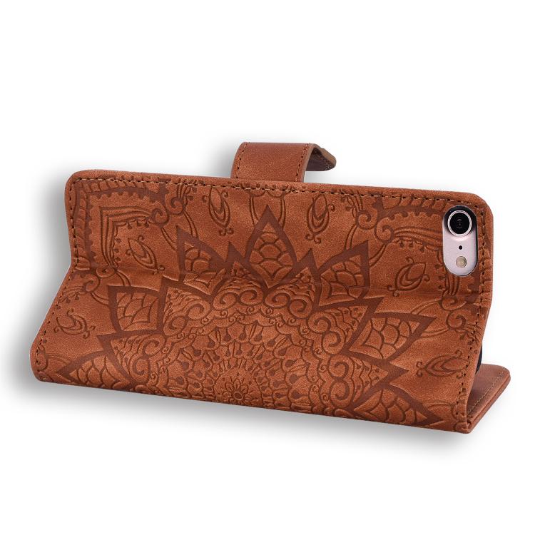 Mandala Embossed Dual-Fold Calf Leather Phone Case, For iPhone 16e, For iPhone 16 Pro, For iPhone 16 Pro Max, For iPhone 16 Plus, For iPhone 16, For iPhone 15 Pro Max