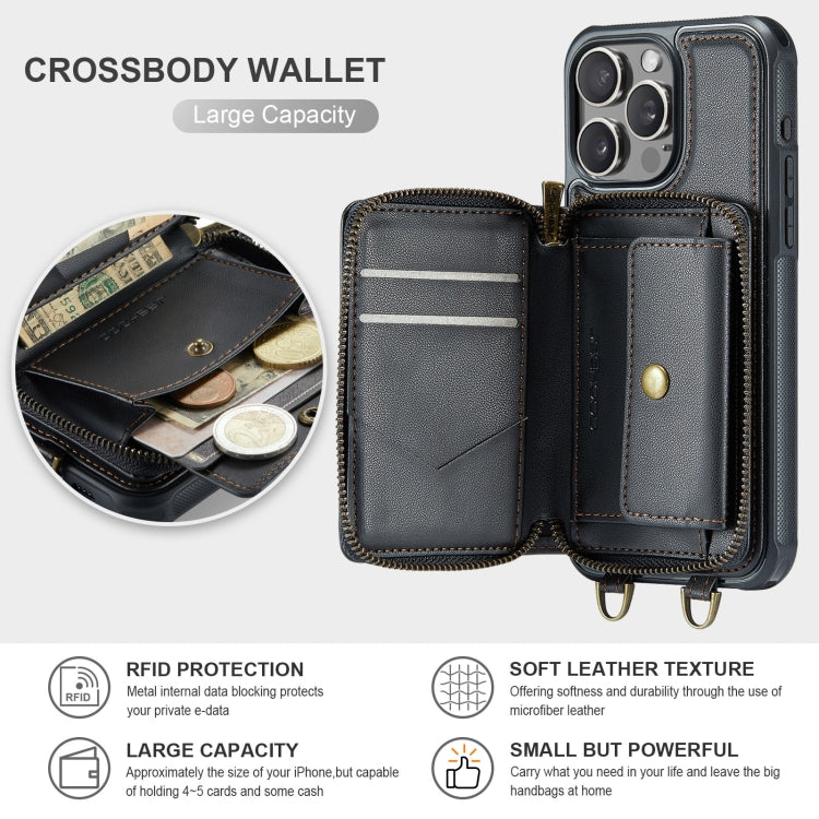 JEEHOOD C22 Series Zipper Wallet Leather Phone Case with Dual Lanyard, For iPhone 16 Pro Max, For iPhone 16 Pro, For iPhone 16 Plus, For iPhone 16, For iPhone 15 Pro Max