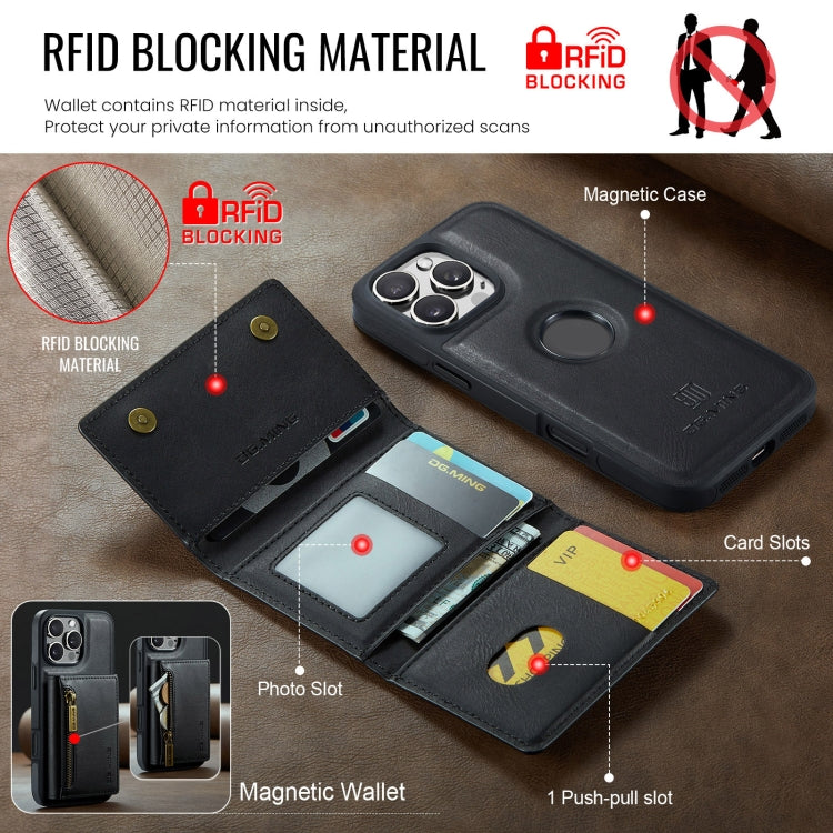 DG.MING M5 Series Zip RFID Multi Card Detachable Leather Phone Case, For iPhone 16 Pro Max, For iPhone 16 Pro, For iPhone 16 Plus, For iPhone 16, For iPhone 14 Pro Max, For iPhone 15 Pro Max