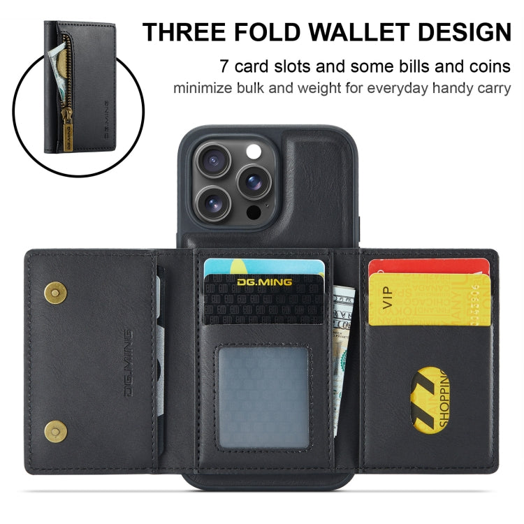 DG.MING M5 Series Zip RFID Multi Card Detachable Leather Phone Case, For iPhone 16 Pro Max, For iPhone 16 Pro, For iPhone 16 Plus, For iPhone 16, For iPhone 14 Pro Max, For iPhone 15 Pro Max