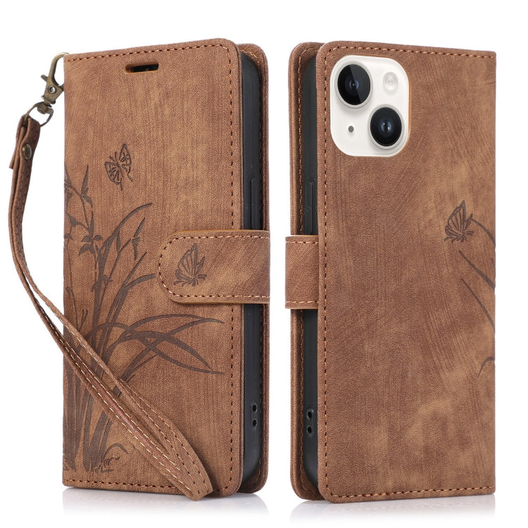 Orchid Butterfly Embossed Leather Phone Case, For iPhone 15 Pro, For iPhone 15 Plus, For iPhone 15, For iPhone 14 Plus, For iPhone 14