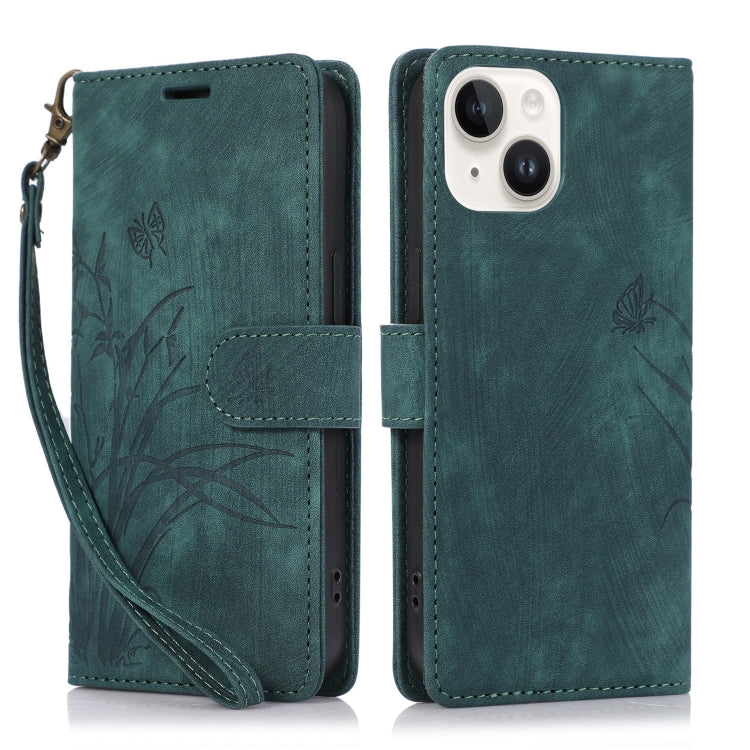 Orchid Butterfly Embossed Leather Phone Case, For iPhone 15 Pro, For iPhone 15 Plus, For iPhone 15, For iPhone 14 Plus, For iPhone 14