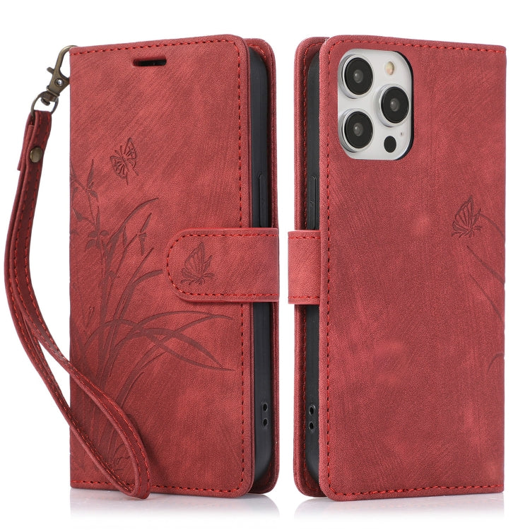 Orchid Butterfly Embossed Leather Phone Case, For iPhone 14 Pro, For iPhone 14 Pro Max, For iPhone 7 / 8 / SE 2022, For iPhone 13 Pro Max, For iPhone 13 Pro