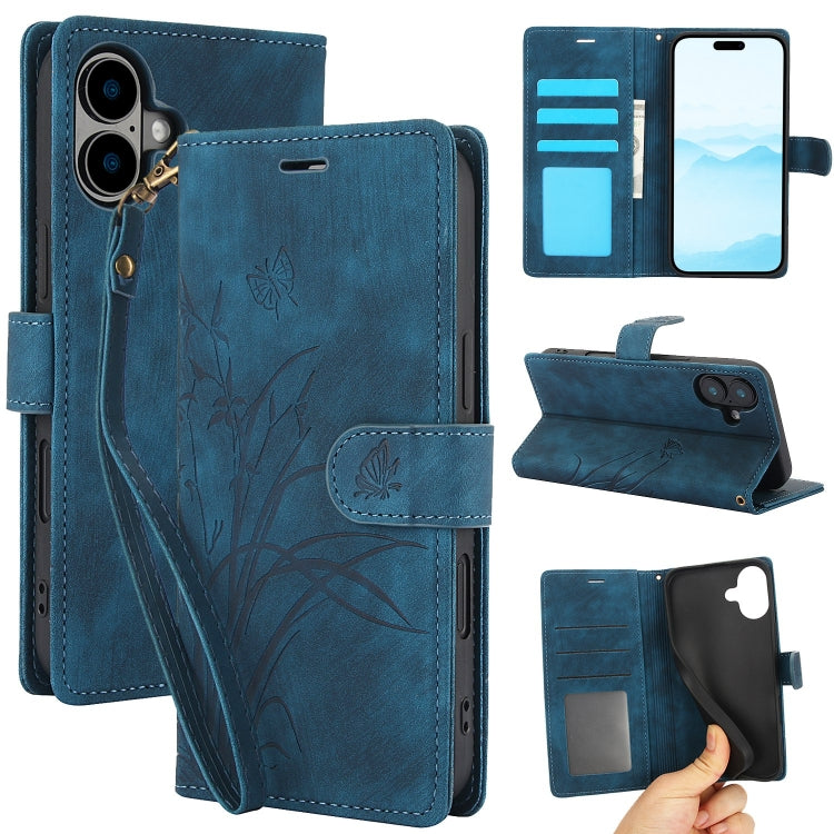 Orchid Butterfly Embossed Leather Phone Case, For iPhone 16 Pro Max, For iPhone 16 Pro, For iPhone 16 Plus, For iPhone 16, For iPhone 15 Pro Max