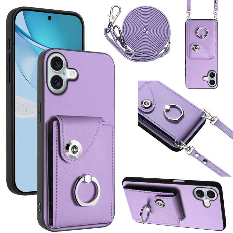 Organ Card Bag Ring Holder Phone Case with Long Lanyard, For iPhone 16 Pro Max, For iPhone 16 Pro, For iPhone 16 Plus, For iPhone 16, For iPhone 15 Pro Max