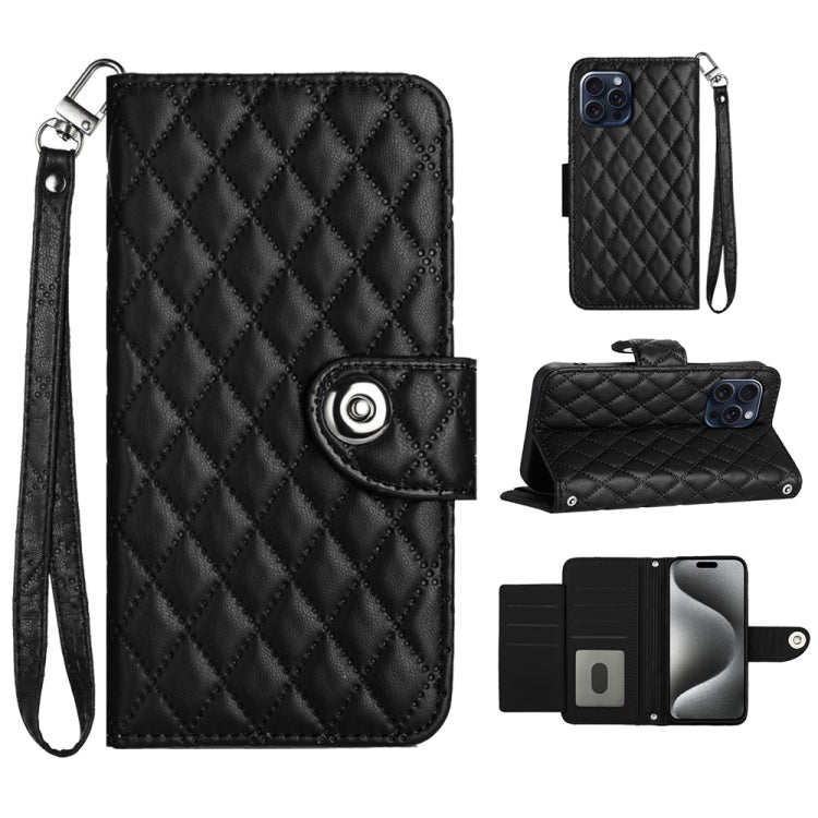 Rhombic Texture Flip Leather Phone Case with Lanyard, For iPhone 15 Pro Max, For iPhone 15 Pro, For iPhone 15 Plus, For iPhone 15, For iPhone 14 Plus