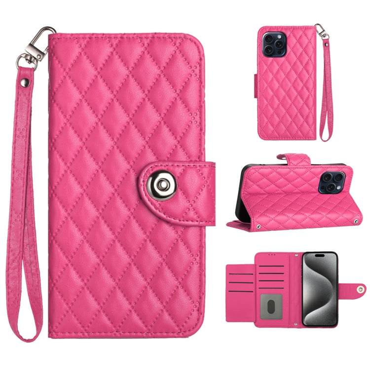 Rhombic Texture Flip Leather Phone Case with Lanyard, For iPhone 15 Pro Max, For iPhone 15 Pro, For iPhone 15 Plus, For iPhone 15, For iPhone 14 Plus