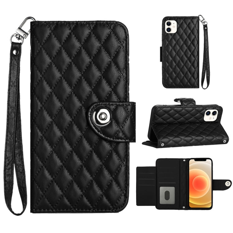 Rhombic Texture Flip Leather Phone Case with Lanyard, For iPhone 13 Pro, For iPhone 13, For iPhone 12 / 12 Pro, For iPhone 12 Pro Max, For iPhone 11 Pro Max