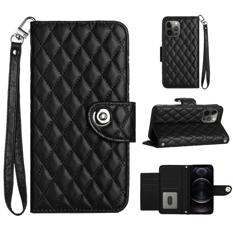 Rhombic Texture Flip Leather Phone Case with Lanyard, For iPhone 13 Pro, For iPhone 13, For iPhone 12 / 12 Pro, For iPhone 12 Pro Max, For iPhone 11 Pro Max