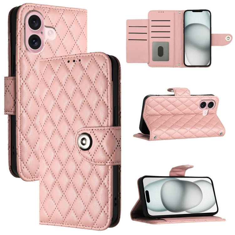 Rhombic Texture Flip Leather Phone Case with Lanyard, For iPhone 16 Pro Max, For iPhone 16 Pro, For iPhone 16 Plus, For iPhone 16, iPhone 16e