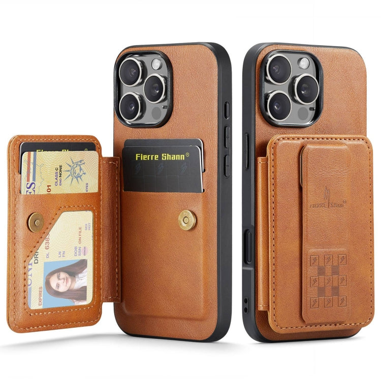 Fierre Shann Oil Wax Cow Leather Card Holder Back Phone Case, For iPhone 16e, For iPhone 16 Pro Max, For iPhone 16 Pro, For iPhone 16 Plus, For iPhone 16