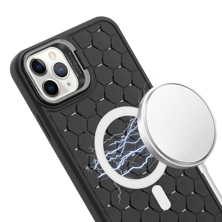 Honeycomb Radiating Lens Holder Magsafe Phone Case with Lanyard, For iPhone 11 Pro