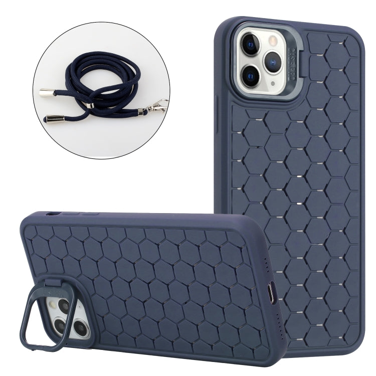 Honeycomb Radiating Lens Holder Magsafe Phone Case with Lanyard, For iPhone 11 Pro