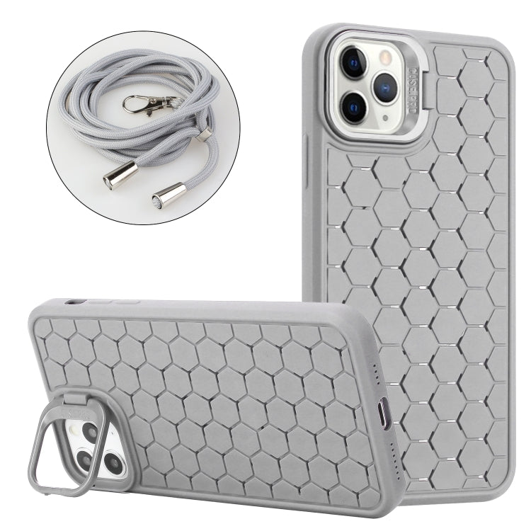 Honeycomb Radiating Lens Holder Magsafe Phone Case with Lanyard, For iPhone 11 Pro