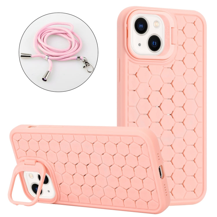 Honeycomb Radiating Holder TPU Phone Case with Lanyard, For iPhone 15 Pro, For iPhone 15 Plus, For iPhone 15, For iPhone 14 Plus, For iPhone 14