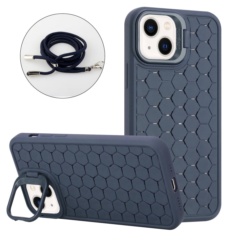 Honeycomb Radiating Holder TPU Phone Case with Lanyard, For iPhone 15 Pro, For iPhone 15 Plus, For iPhone 15, For iPhone 14 Plus, For iPhone 14