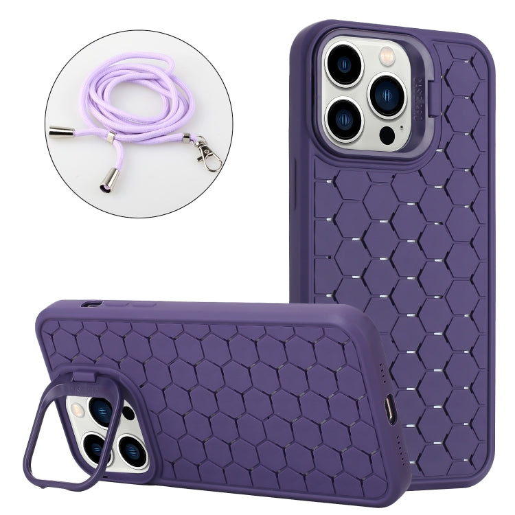 Honeycomb Radiating Holder TPU Phone Case with Lanyard, For iPhone 14 Pro, For iPhone 14 Pro Max, For iPhone 13 Pro Max, For iPhone 13 Pro, For iPhone 13