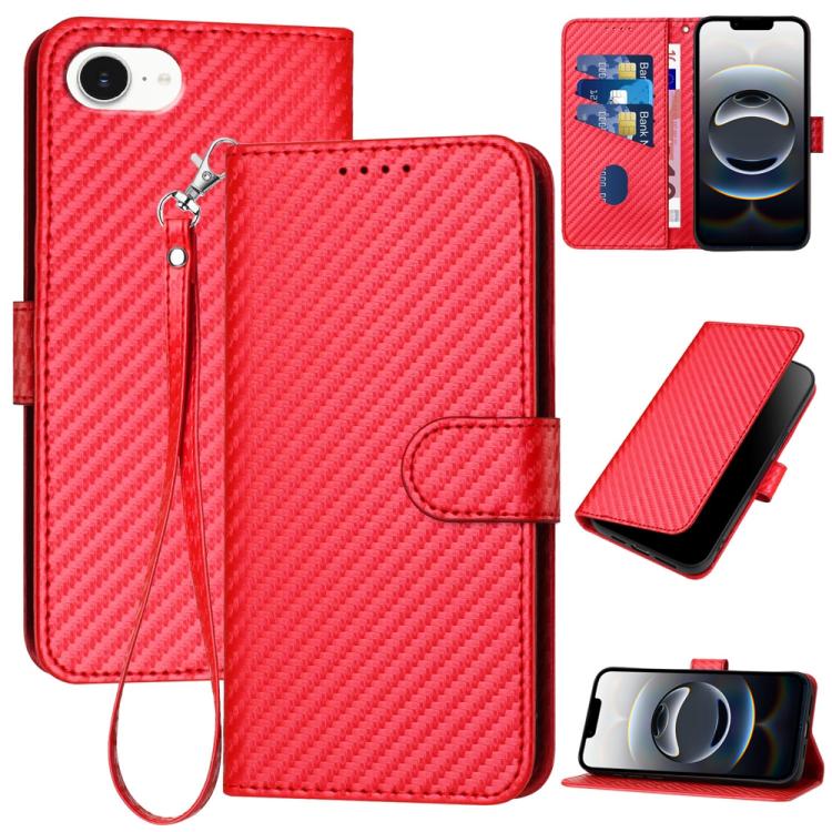 YX0070 Carbon Fiber Buckle Leather Phone Case with Lanyard, iPhone 16e, For iPhone 15 Pro Max, For iPhone 15 Pro, For iPhone 15 Plus