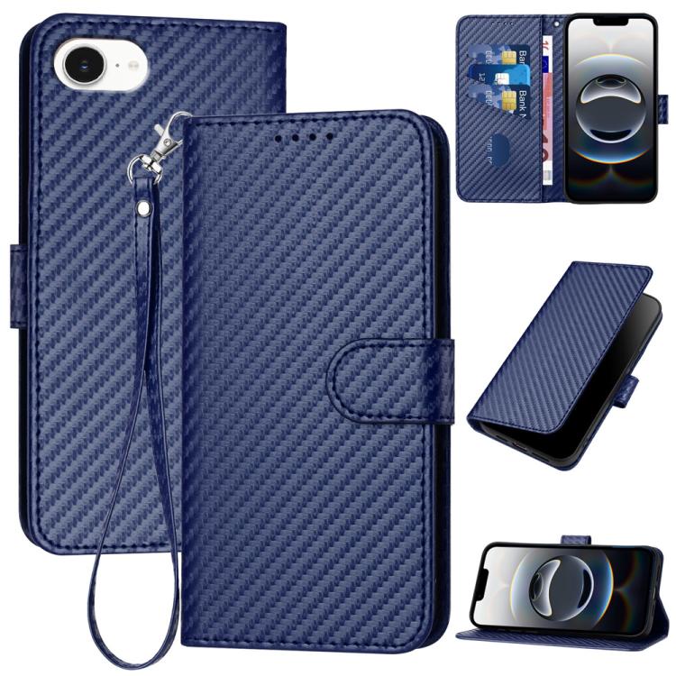 YX0070 Carbon Fiber Buckle Leather Phone Case with Lanyard, iPhone 16e, For iPhone 15 Pro Max, For iPhone 15 Pro, For iPhone 15 Plus