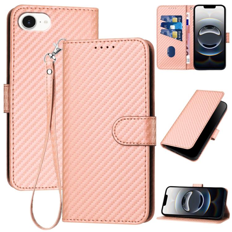 YX0070 Carbon Fiber Buckle Leather Phone Case with Lanyard, iPhone 16e, For iPhone 15 Pro Max, For iPhone 15 Pro, For iPhone 15 Plus