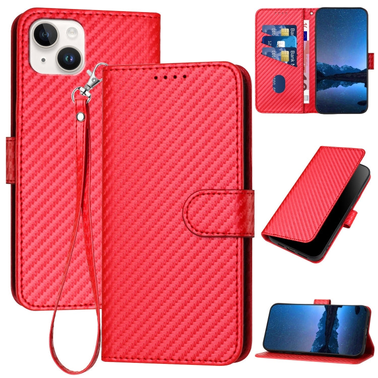 YX0070 Carbon Fiber Buckle Leather Phone Case with Lanyard, iPhone 16e, For iPhone 15 Pro Max, For iPhone 15 Pro, For iPhone 15 Plus