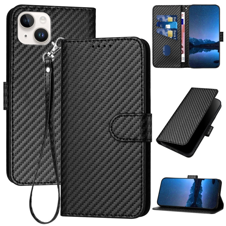 YX0070 Carbon Fiber Buckle Leather Phone Case with Lanyard, iPhone 16e, For iPhone 15 Pro Max, For iPhone 15 Pro, For iPhone 15 Plus