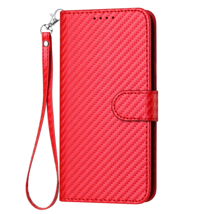 YX0070 Carbon Fiber Buckle Leather Phone Case with Lanyard, For iPhone 15, For iPhone 14 Plus, For iPhone 14, For iPhone 14 Pro