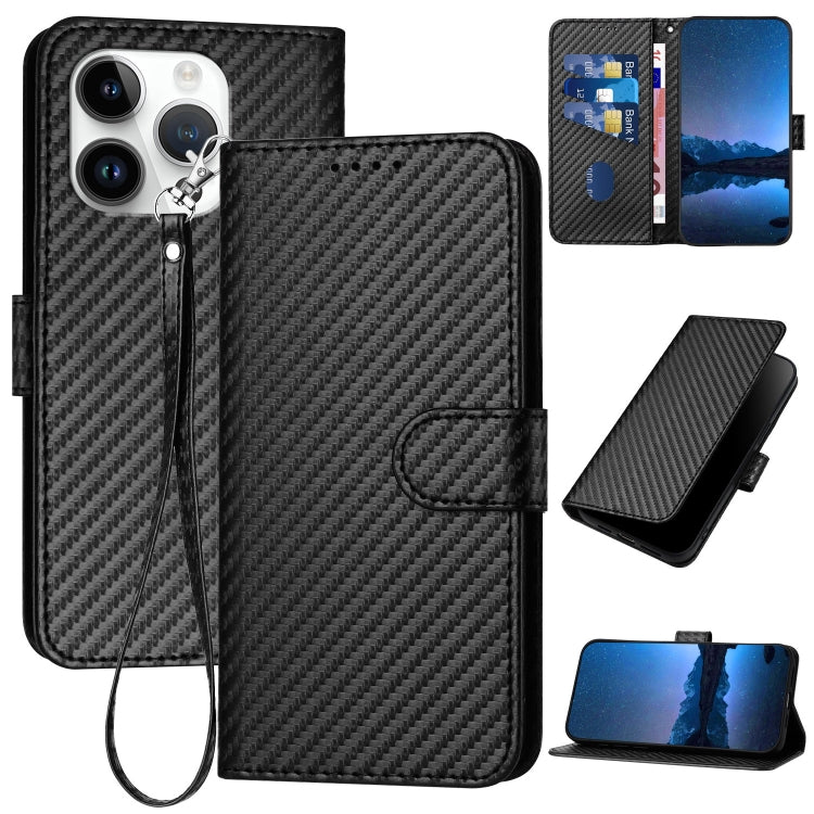 YX0070 Carbon Fiber Buckle Leather Phone Case with Lanyard, For iPhone 14 Pro Max, For iPhone SE 2022 / SE 2020 / 8 / 7, For iPhone 13 Pro Max, For iPhone 13 Pro