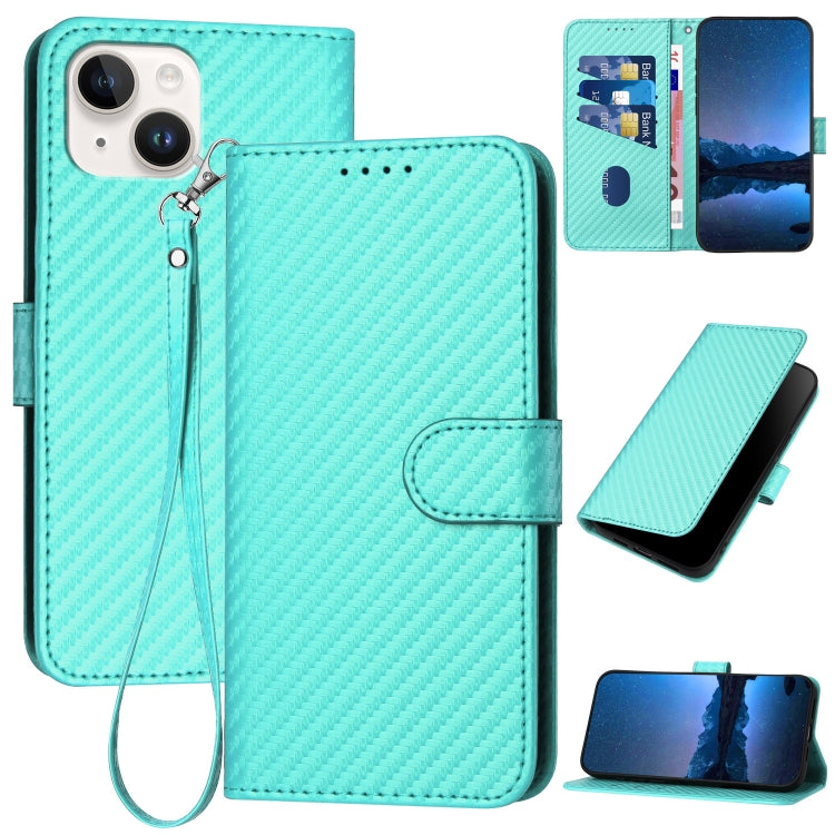 YX0070 Carbon Fiber Buckle Leather Phone Case with Lanyard, For iPhone 13, For iPhone 13 mini, For iPhone 12 / 12 Pro, For iPhone 12 Pro Max